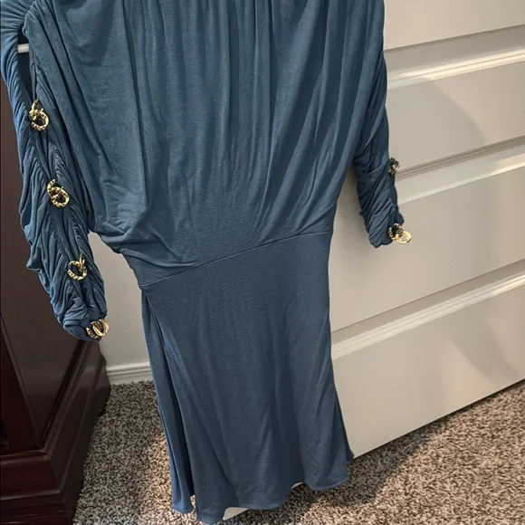 Sky Blue Ruched V-Neck Sundress with Dolman Sleeves - Picture 5 of 5